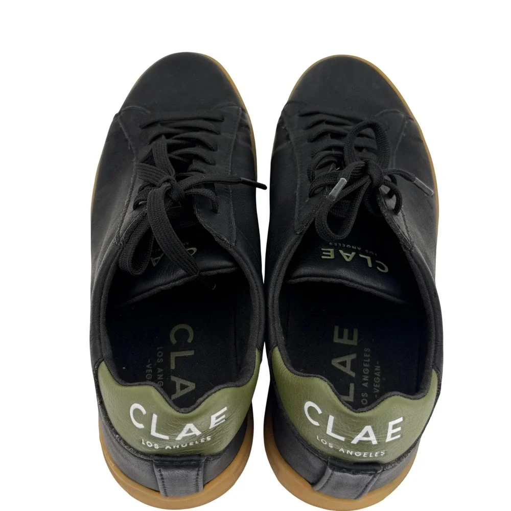 CLAE Bradley Vegan Leather Sneakers Black Olive Gum Sole Casual Shoes Mens 8